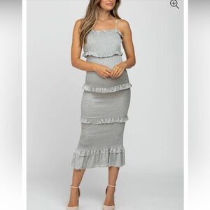 Pink Blush Smocked Fitted Maternity Midi Dress